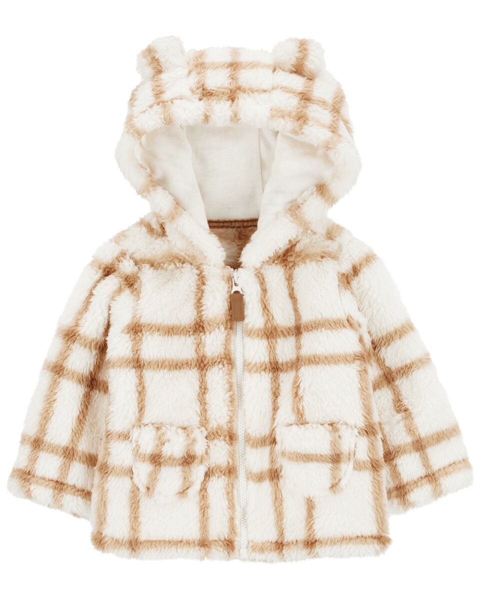 Campera de sherpa, diseño a cuadros 