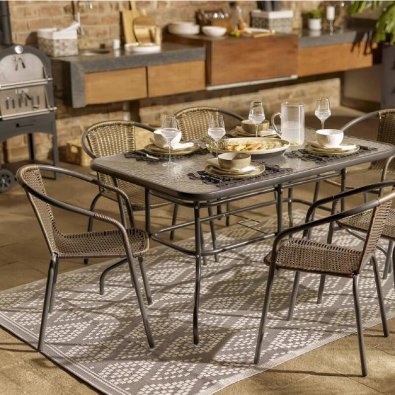 Silla de Exterior Apilable Simil Ratán Café con Apoyabrazos Silla de Exterior Apilable Simil Ratán Café con Apoyabrazos
