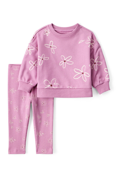 Set dos piezas de algodón, pantalón y buzo, diseño floral Sin color