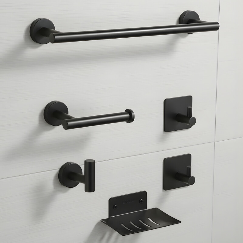 Conjunto de accesorios para baño 6 piezas en metal NEGRO