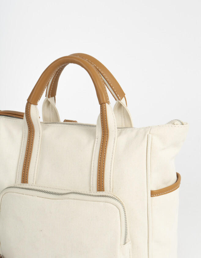 Mochilas Urbanas Mochila Canvas Bicolor - Blanco Crudo