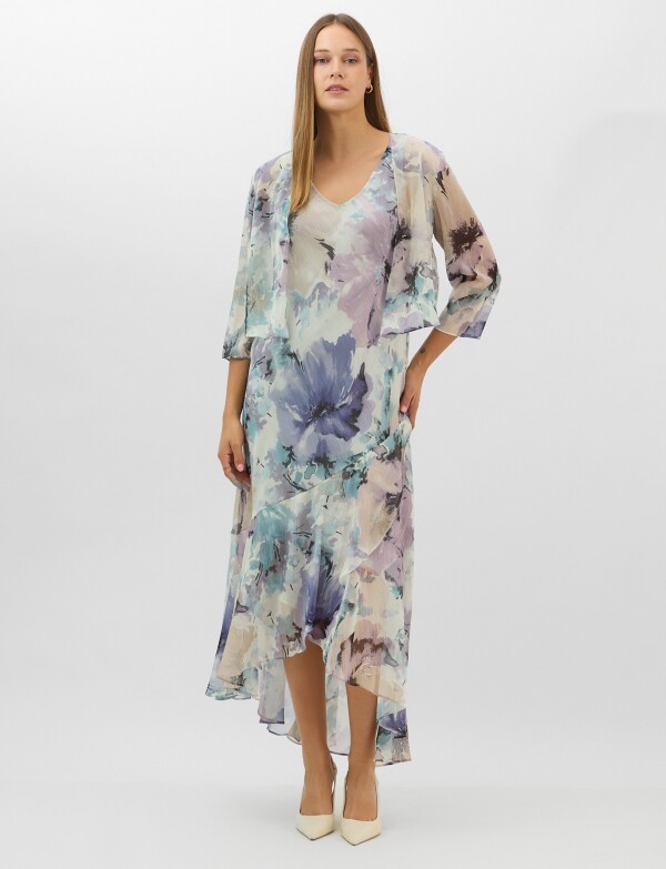 Conjunto Vestido & Chaqueta Gasa Flores MULTI/LAVANDA