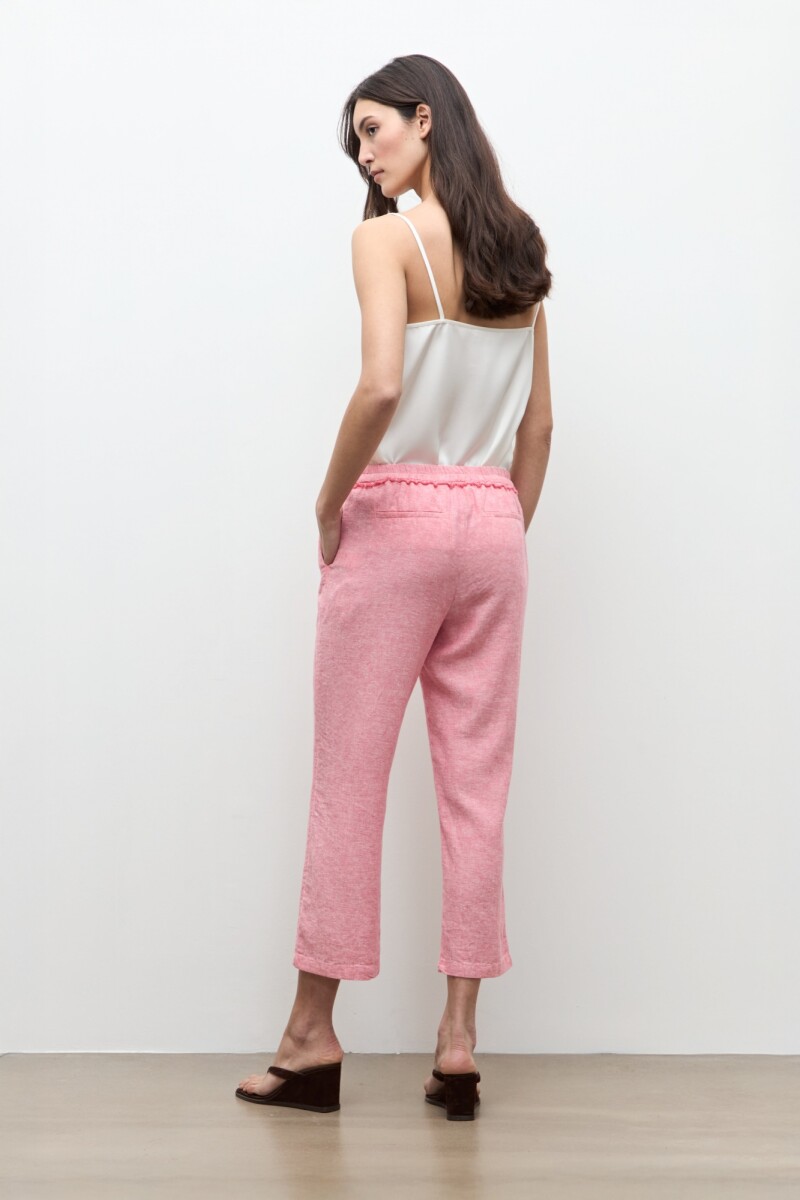 Pantalon capri lino detalle desflecado rosado melange