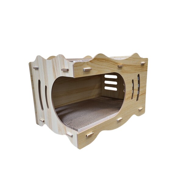 Casa Gatos Cama Cucha Cueva Madera MDF Rascador Corrugado Variante Color Madera Blanca