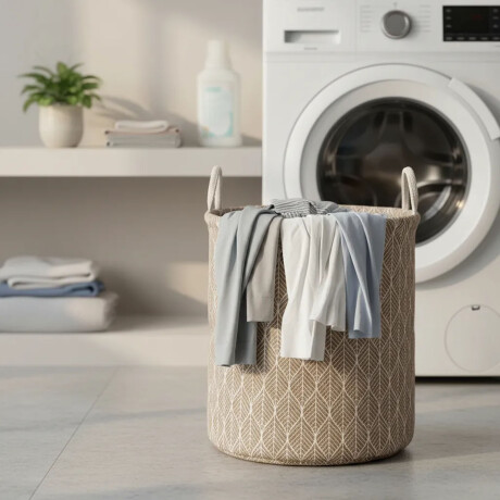 Cesto Canasto Redondo para Ropa Lavandería Beige
