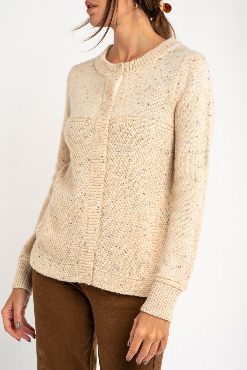 Cardigan Broches Bouttonne Beige Melange