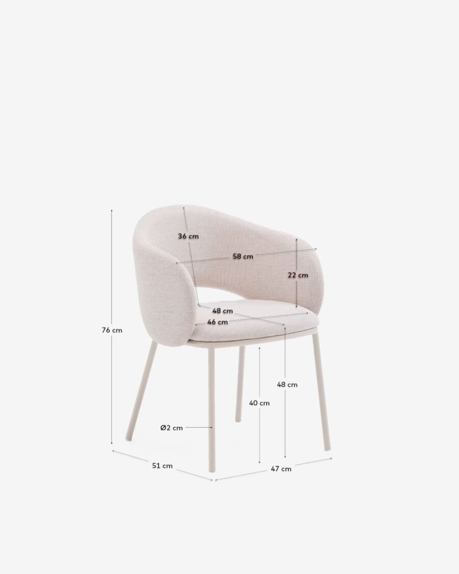 Silla Maina de chenilla beige y patas de acero con acabado beige FSC Mix Credit Silla Maina de chenilla beige y patas de acero con acabado beige FSC Mix Credit