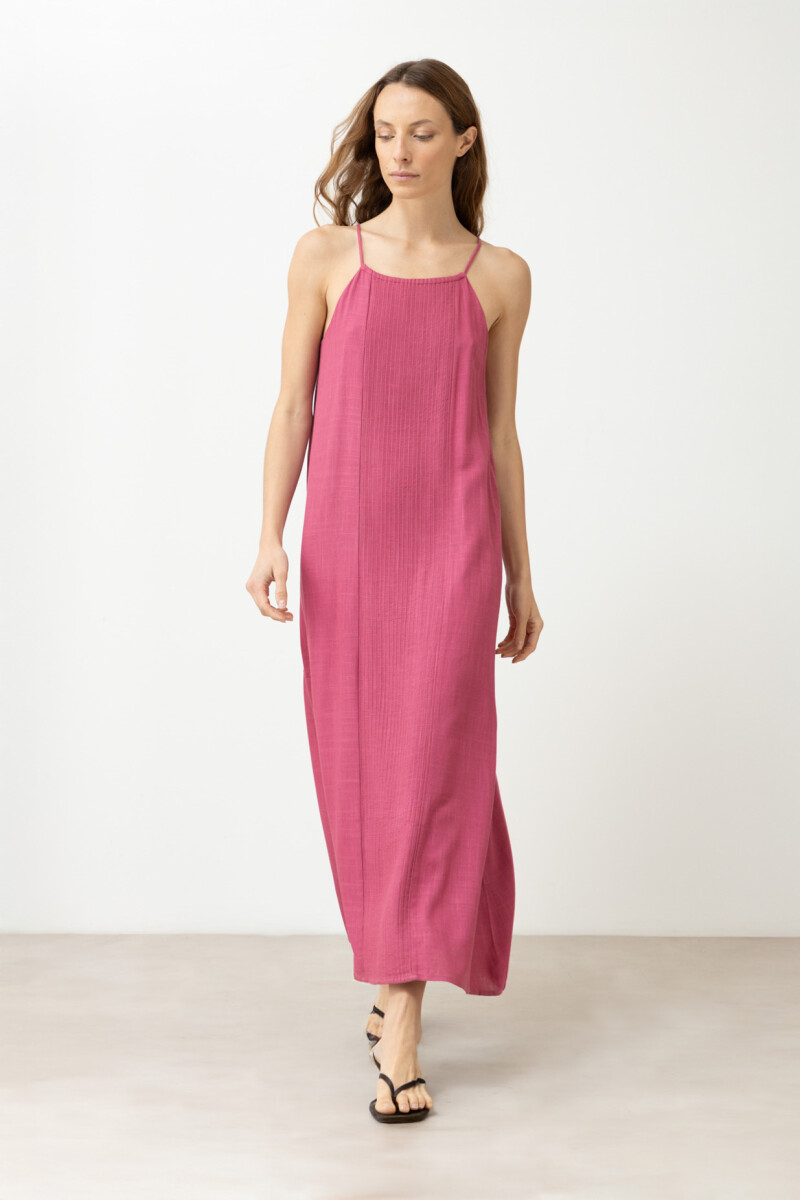 Maxi vestido con alforzas fucsia