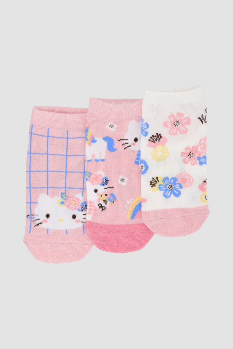 Medias cortas infantil pack x 3 kitty Combinacion 1