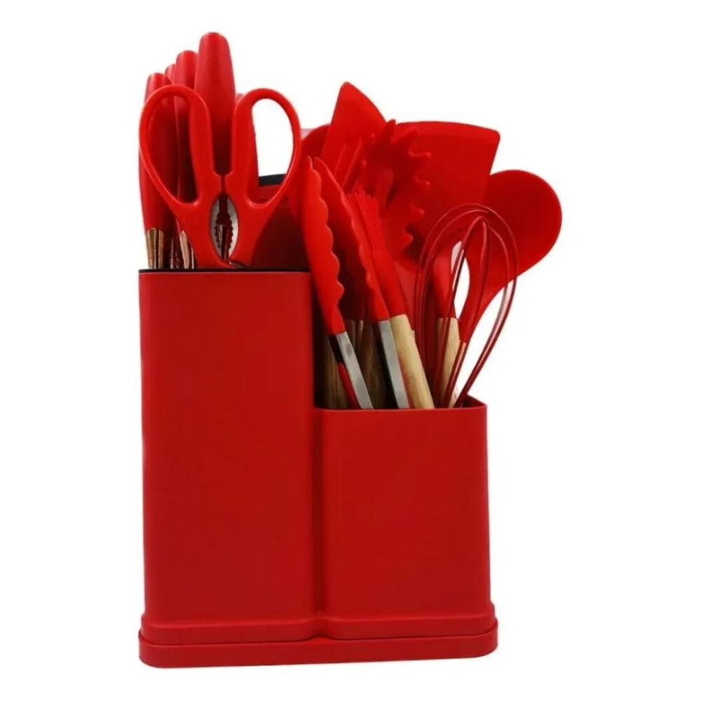 Kit De Menage 19 Utensillos De Cocina+organizador ROJO