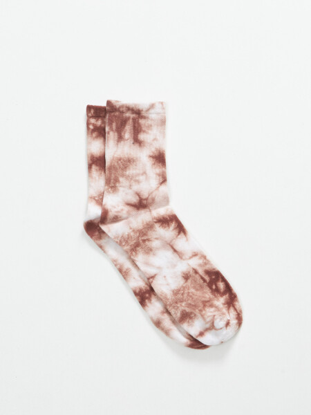 Media Caña Estampado Tie Dye Marrón Y Crudo