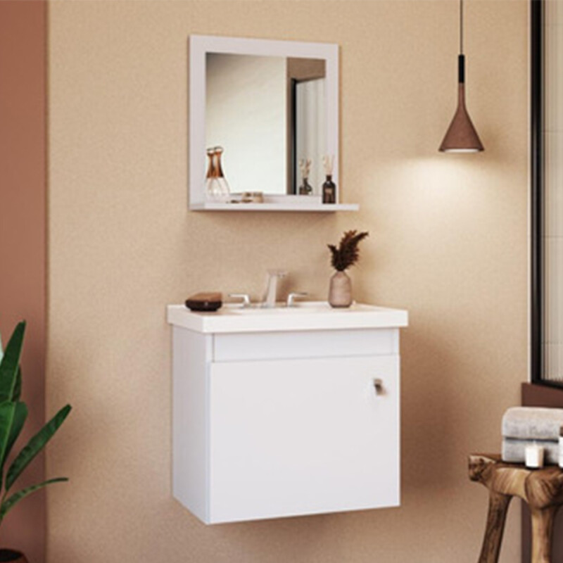 Mueble Baño Dalva Incluye Bacha Y Espejo Madera Premium ® Blanco Mueble Baño Dalva Incluye Bacha Y Espejo Madera Premium ® Blanco