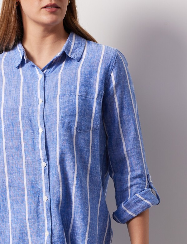 Camisa Lino AZUL/BLANCO