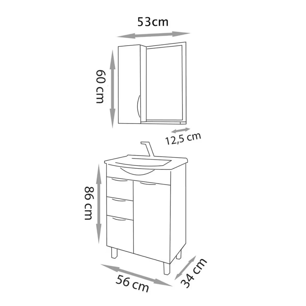 Mueble de baño de pie Crystal Nogal 56 cm con Bacha de resina natural y espejo botiquín Mueble De Baño De Pie Crystal Nogal 56 Cm Con Bacha De Resina Natural Y Espejo Botiquín