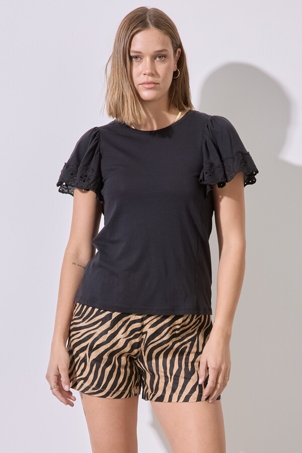 Remera Algodon Broderie NEGRO