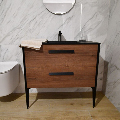 MUEBLE MDF 90x46x82cm COLOR CHERRY BACHA NEGRA - SERIE GIGLIA GAMAS DE MARRON