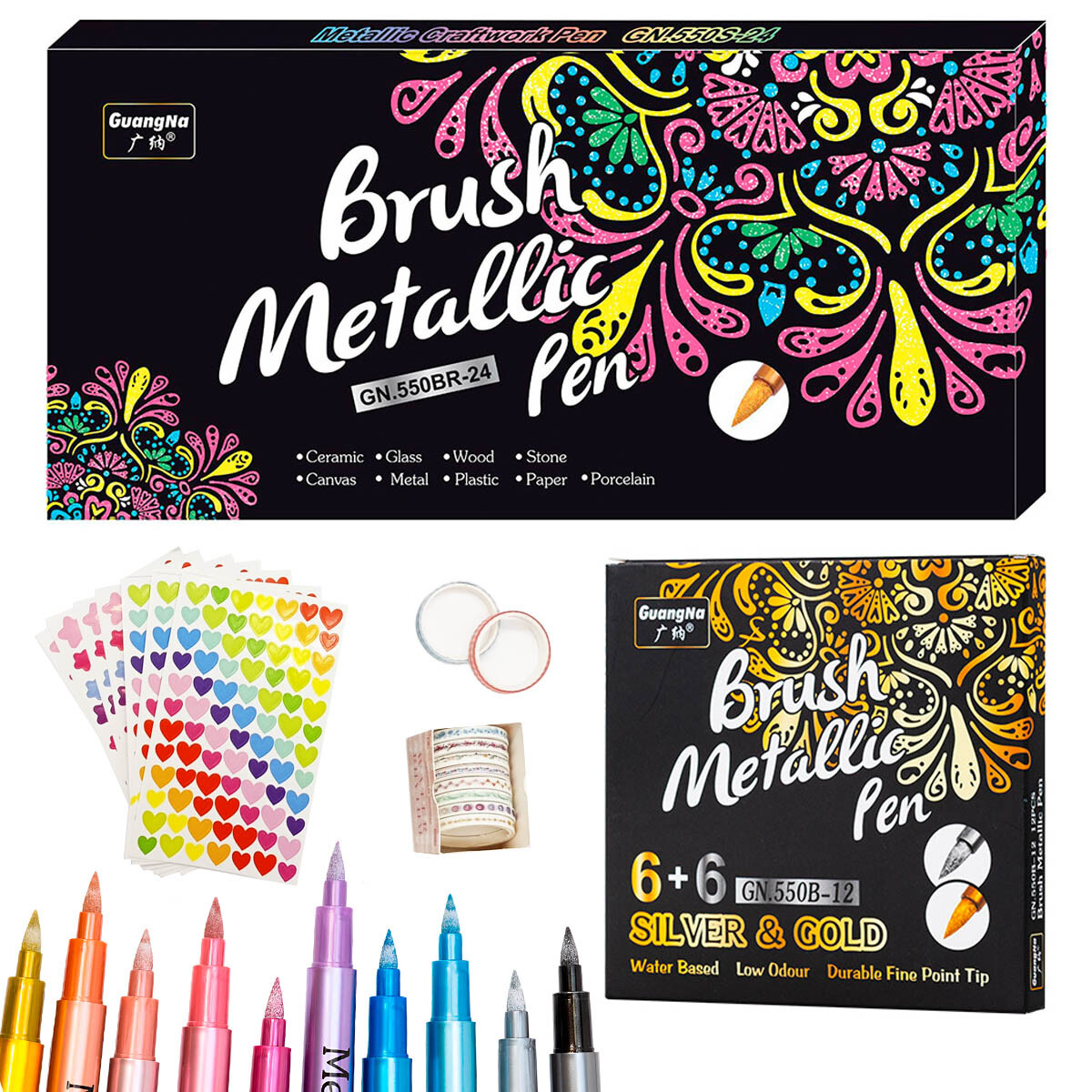 Set X52p Marcadores Metálicos Acrílicos Cinta Washi 