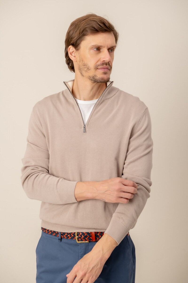 Sweater medio cierre - Beige 