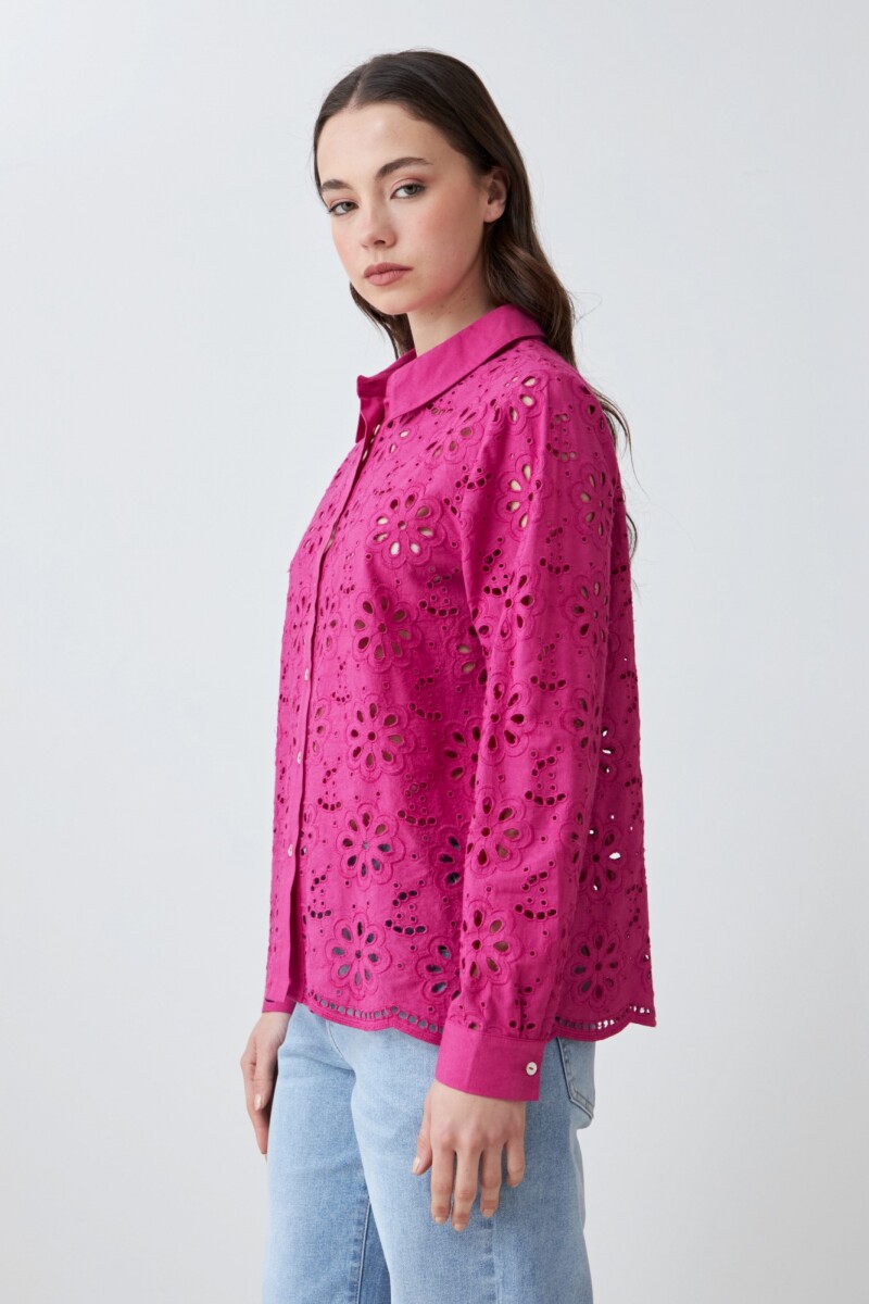 Camisa de broderie fucsia