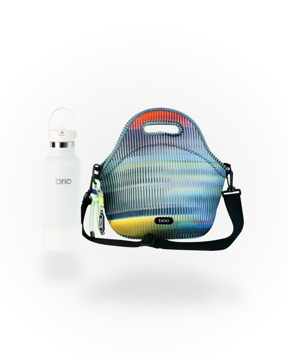 Set de lunchera Big de neopreno con correa ajustable y botella de acero inoxidable 500ml brio - set crystal/blanco 