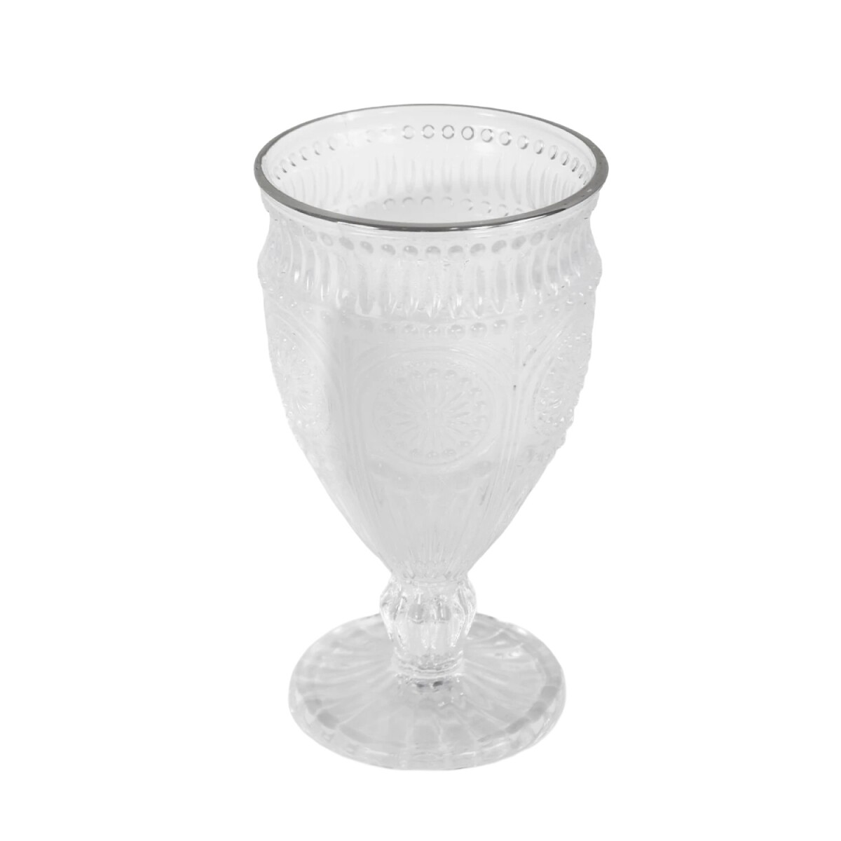 COPA VIDRIO LABRADO BORDE PLATEDO 16.5X9CM SOLES 