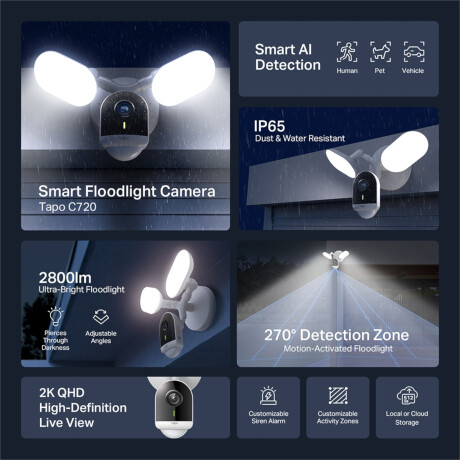 Cámara de Seguridad Tp-link Tapo C720 Exterior Visión Nocturna 2K Reflector 001