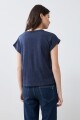 Remera media cartera escote en V azul marino melange