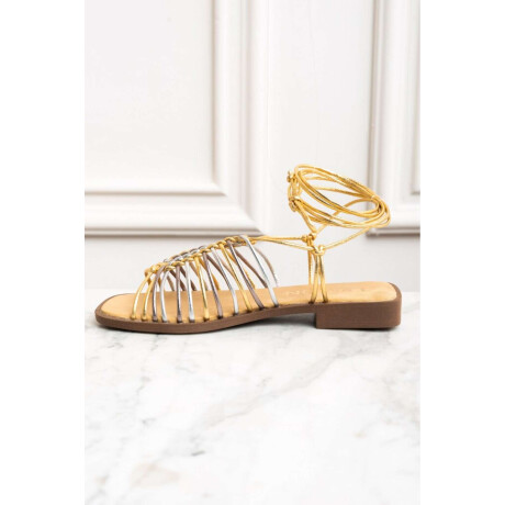 Sandalia Tiras Cuero Metalizado Oro