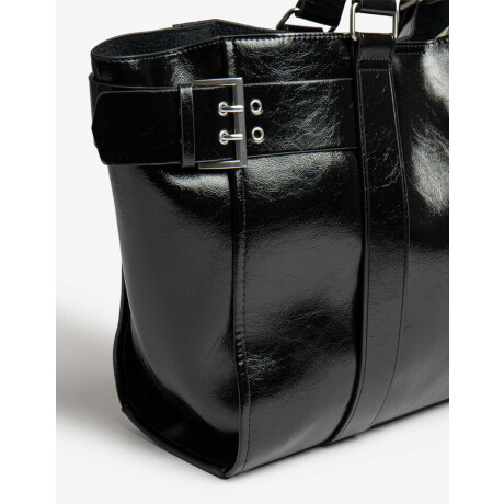Cartera Shopper Con Hebillas Negro