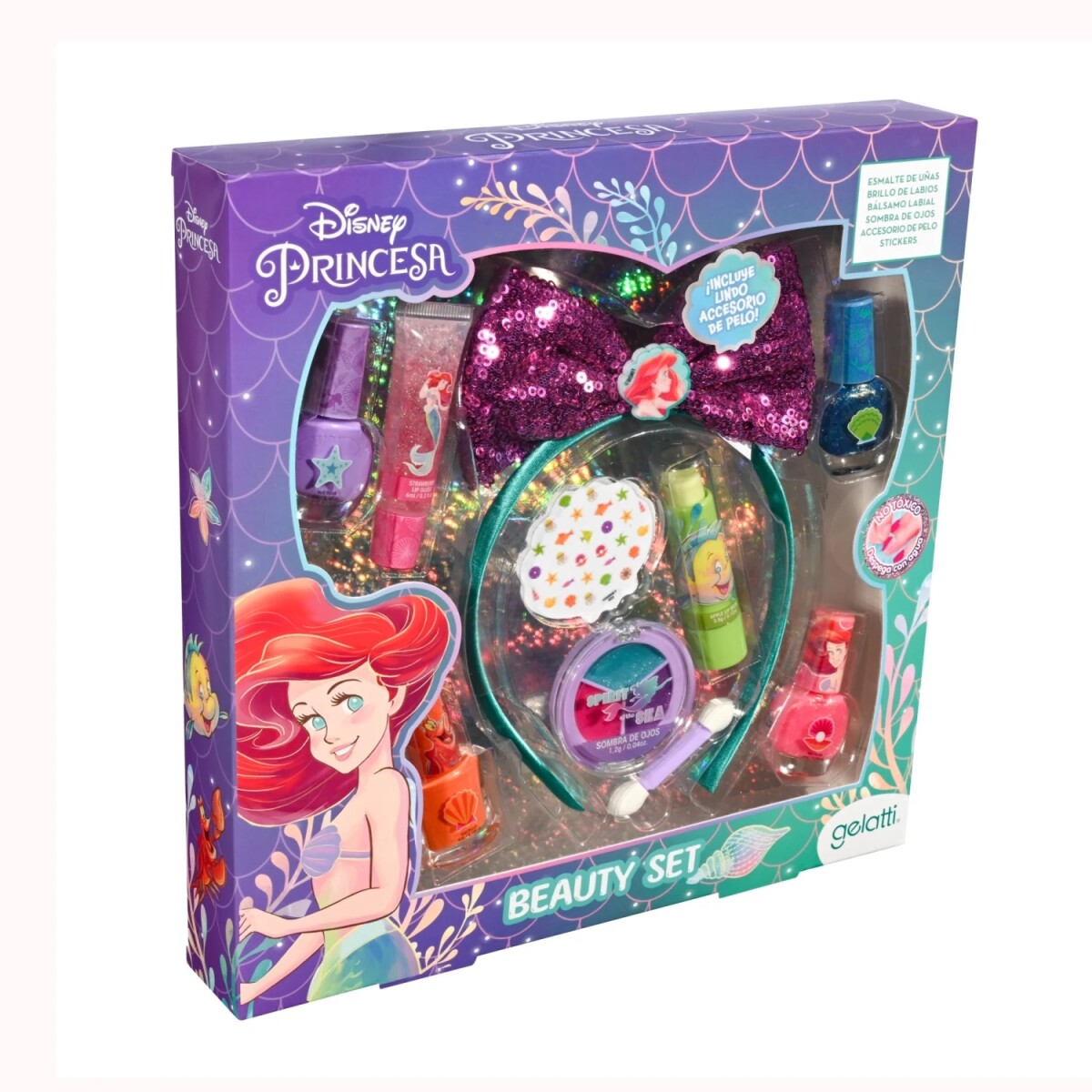 Set Disney Ariel 4 Esmaltes +Gloss +Lip +Sombra +Vincha 