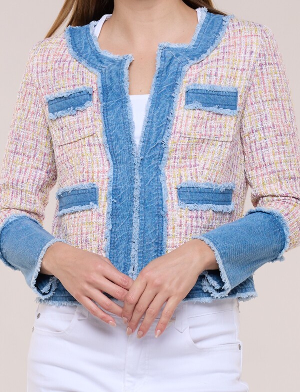 Chaqueta Tweed Multicolor Con Detalles Denim ROSA/MULTI