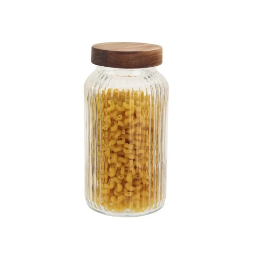 Recipiente vidrio labrado - Tapa de Madera 1.5l Recipiente vidrio labrado - Tapa de Madera 1.5l