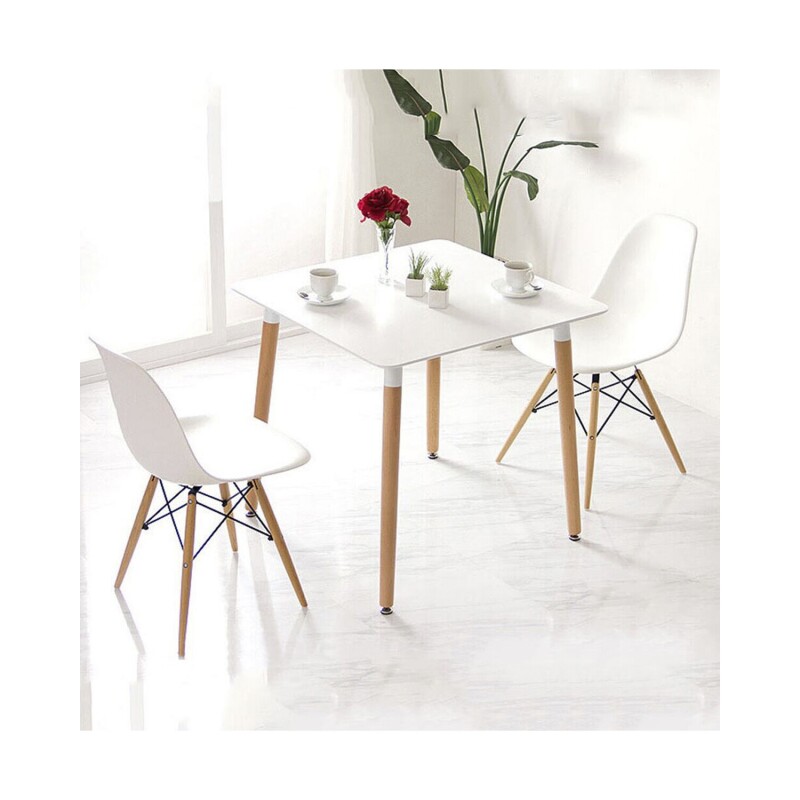 Juego de Comedor Eames Mesa cuadrada + 2 sillas Blanco
