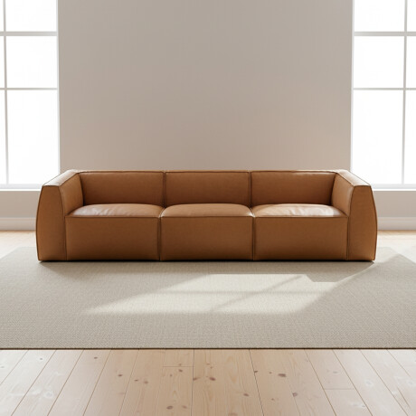 SOFÁ 4 CUERPOS CUERO MARRON TUFA CAMEL
