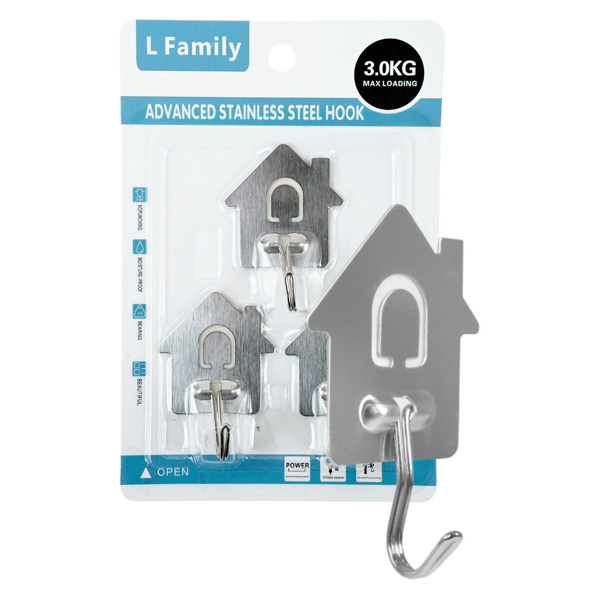 Set de 3 ganchos adhesivos de acero inoxidable 