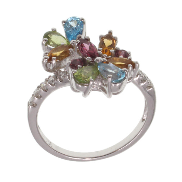 Anillo oro blanco 18k con brillantes y piedras semi-preciosas Anillo oro blanco 18k con brillantes y piedras semi-preciosas