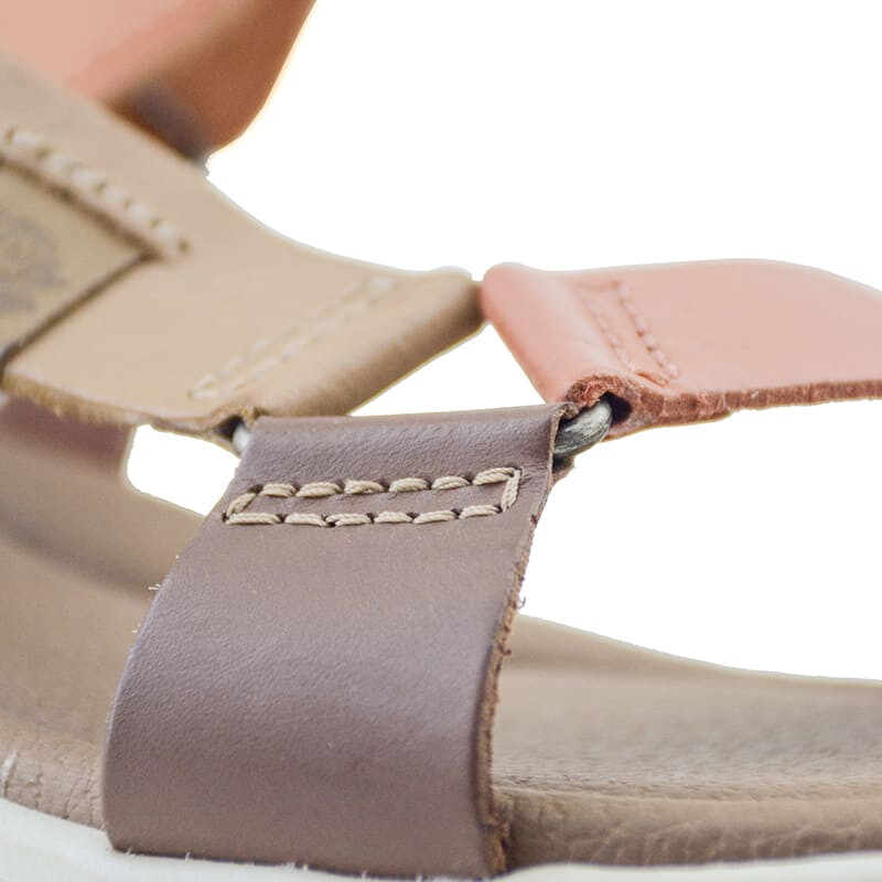 Sandalias Country Tiras con Velcro Suela Alta de Mujer - 24201 Marron Oscuro-beige