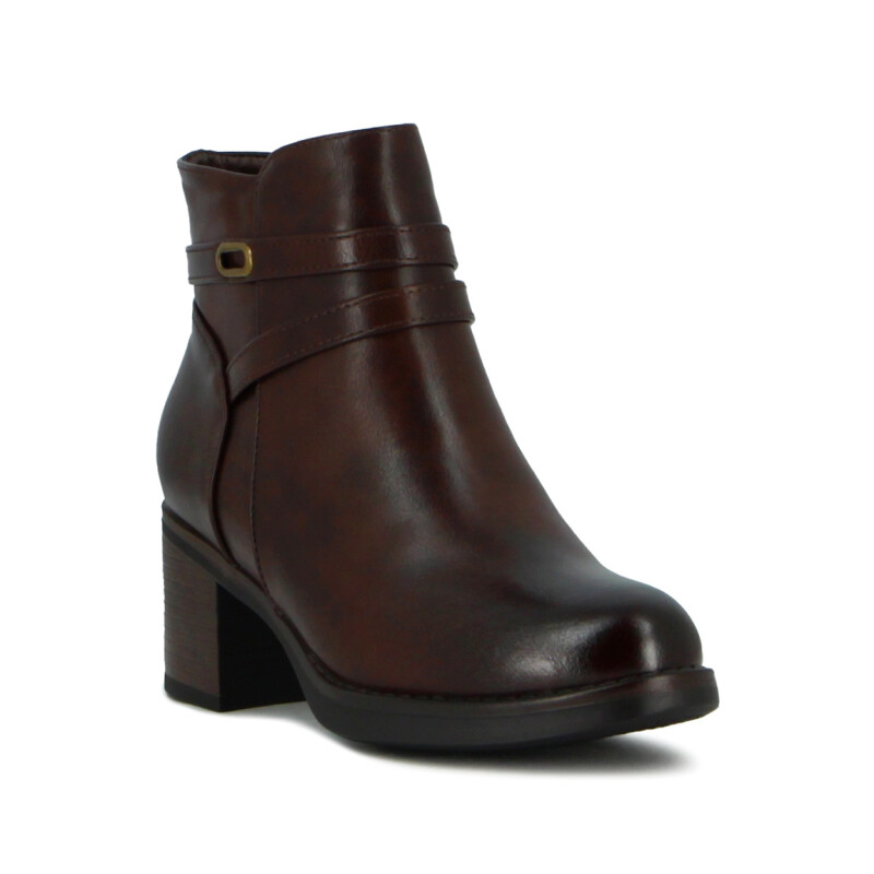 Darkness Bota De Dama Caña Baja Taco Cuadrado Dos Tiras - Marron Os Marron Oscuro
