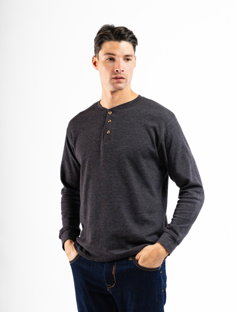 Remera Manga Larga Termal con Botones Gris Oscuro