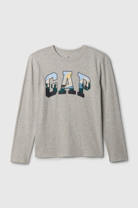 Remera Logo Gap Manga Larga Niño Light Heather Grey B08