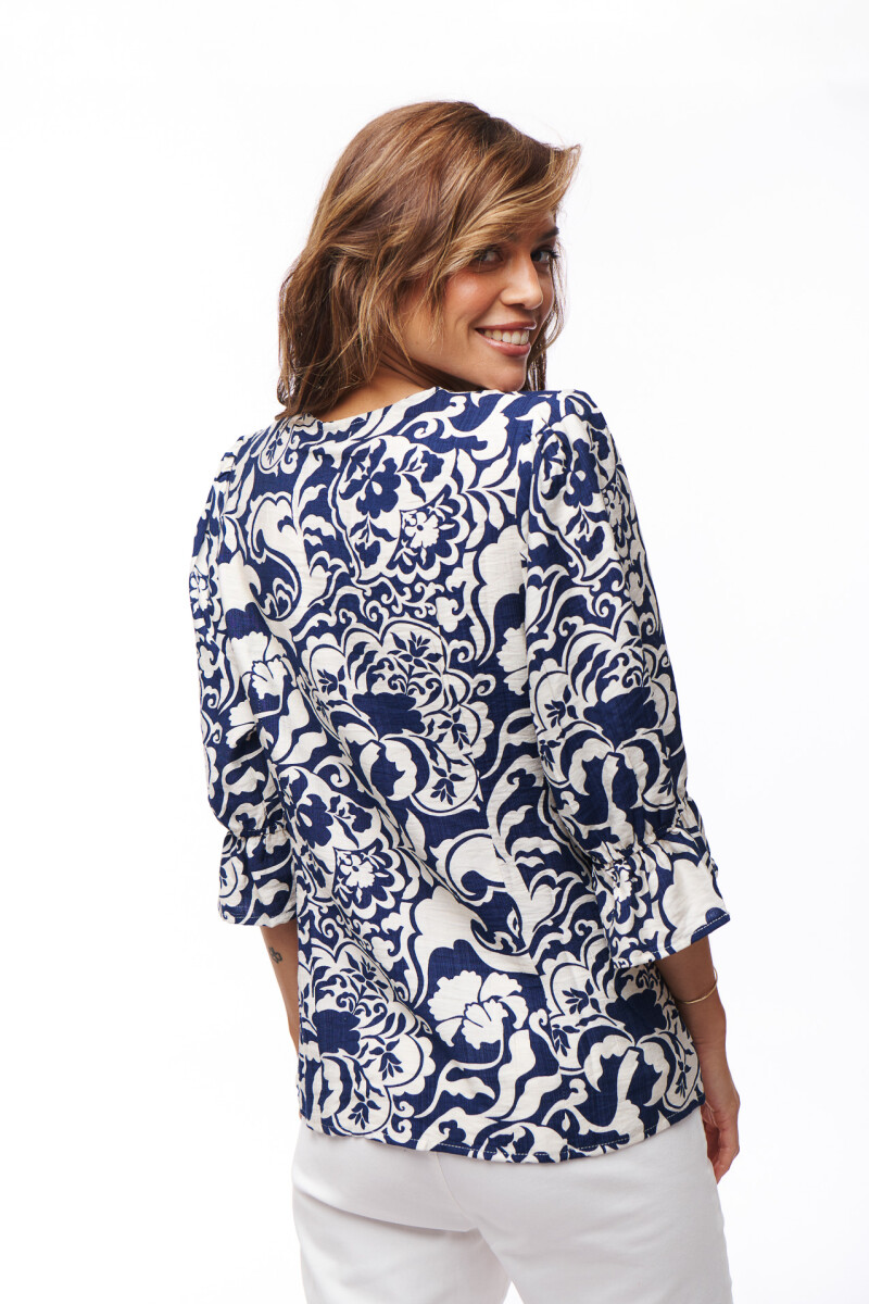 BLUSA AIME ESTAMPADO AZUL Y CRUDO