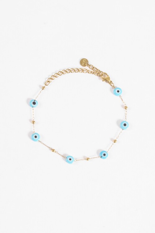 Pulsera acero ojitos dorado