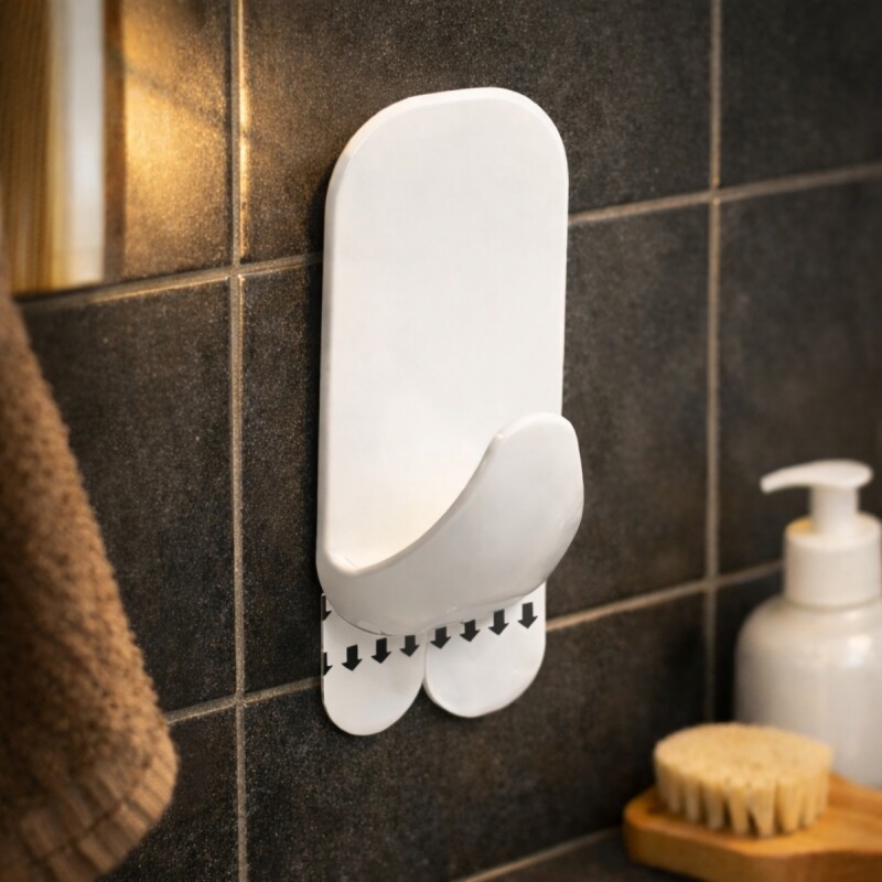 Gancho rectangular grande con adhesivo BLANCO