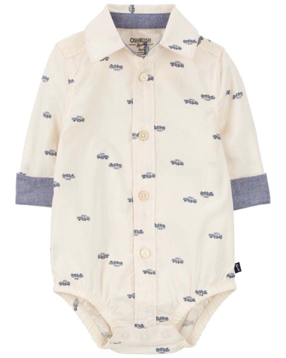 Body de algodón, tipo camisa, diseño camionetas 