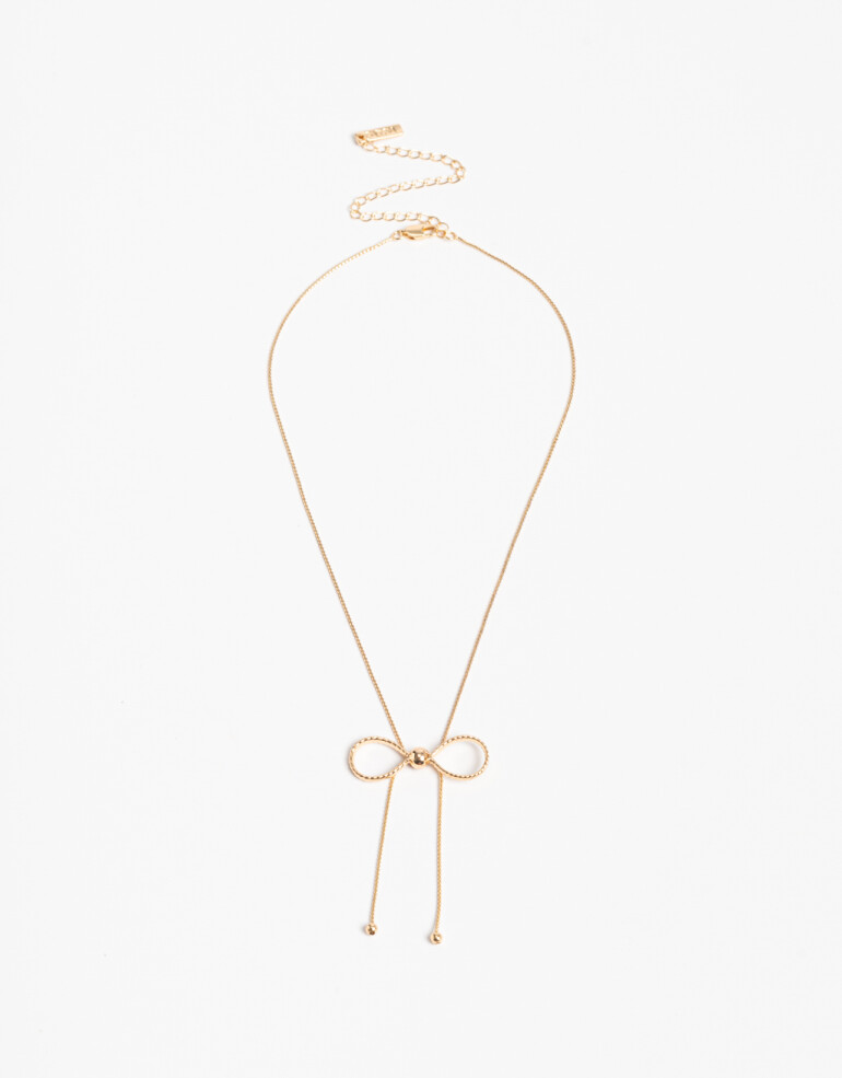 Cadena Corta con Dije Metal Collar Con Dije Moño Bañado En Oro - Dorado