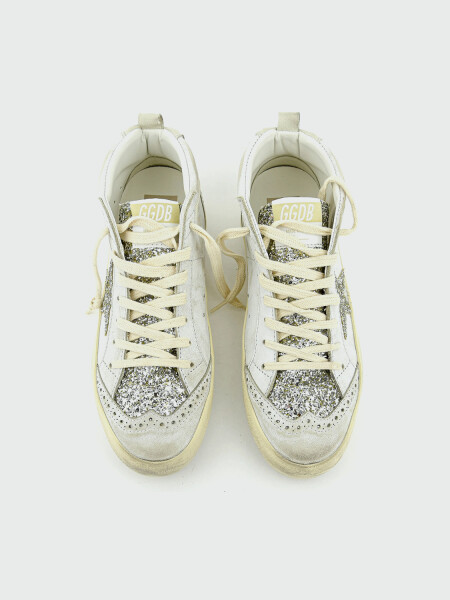 GOLDEN GOOSE - Zaptillas Mid Star con porpurina plateada 15647