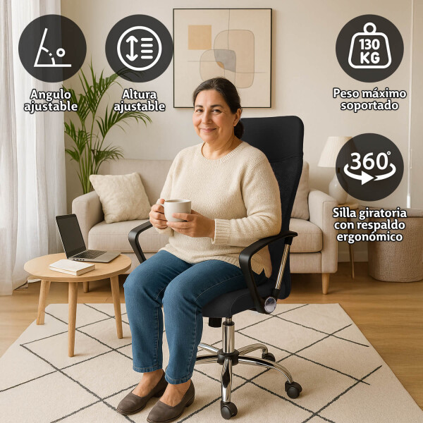 Silla De Escritorio Oficina Sillon Ejecutiva Ergonomica Tapizado Tela Mesh Con Cuero Sintetico Imback Color Negro Silla De Escritorio Oficina Sillon Ejecutiva Ergonomica Tapizado Tela Mesh Con Cuero Sintetico Imback Color Negro