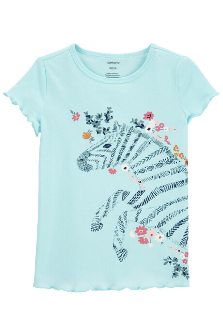 Remera de algodón, bordes festoneados, estampa cebra. Talles 2-5T Sin color