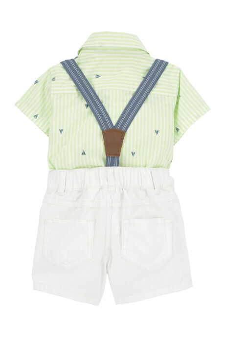 Set tres piezas de algodón, short, body camisa y tiradores Set tres piezas de algodón, short, body camisa y tiradores