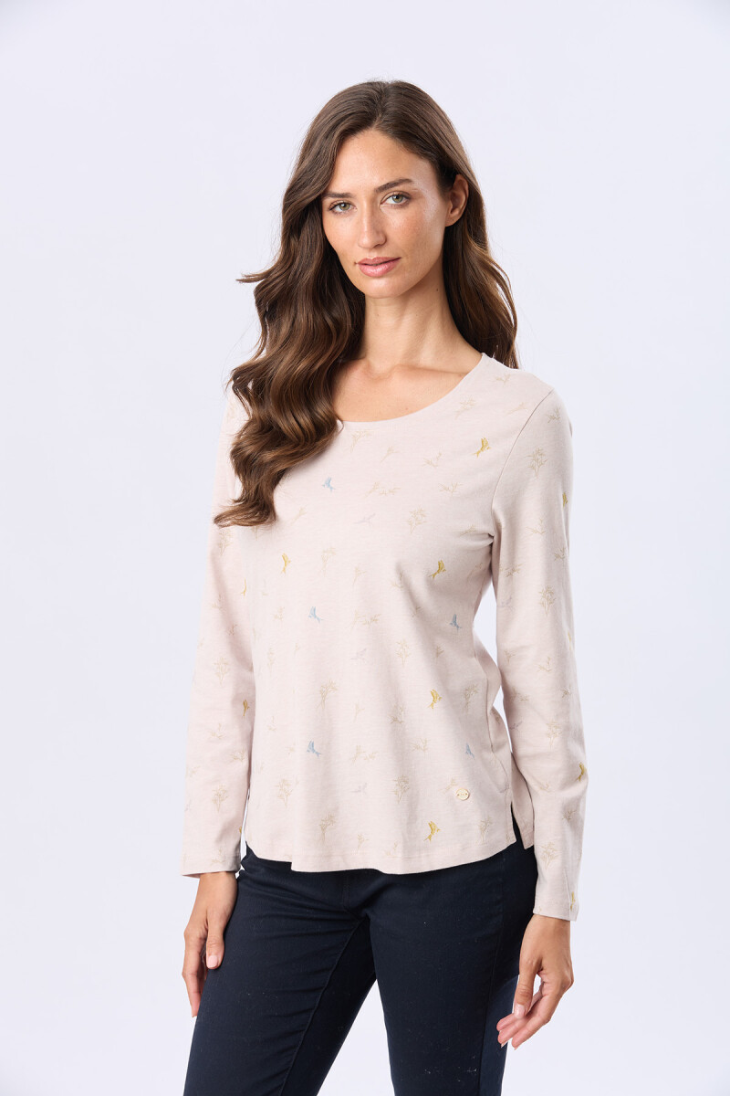 REMERA ESTAMPADA ALGODÓN - Beige 
